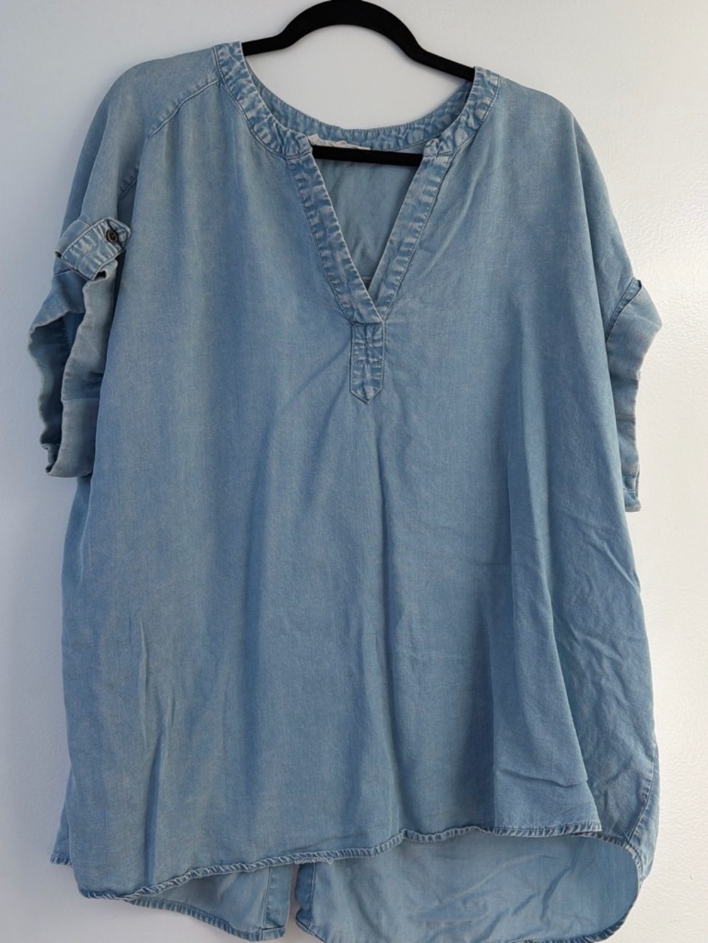 Light Blue Denim V-Neck Women's Top